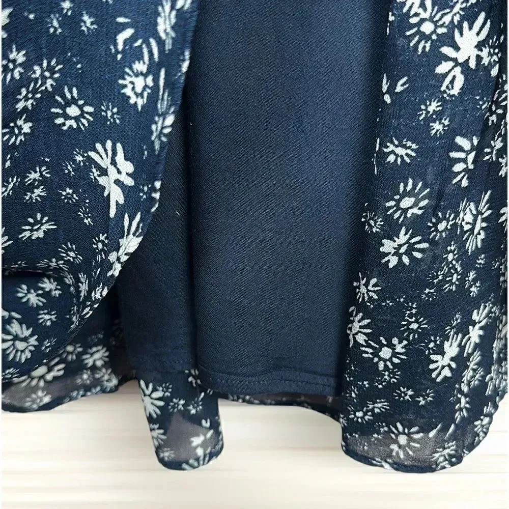 Free People Wallflower Midi Chiffon Dress Navy/White Flared Semi Sheer size S